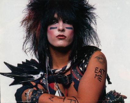Nikki Sixx Text And Bat Tattoos